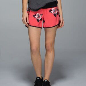 Lululemon Tracker Short II shorts (coral & black floral print) pocket drawstring